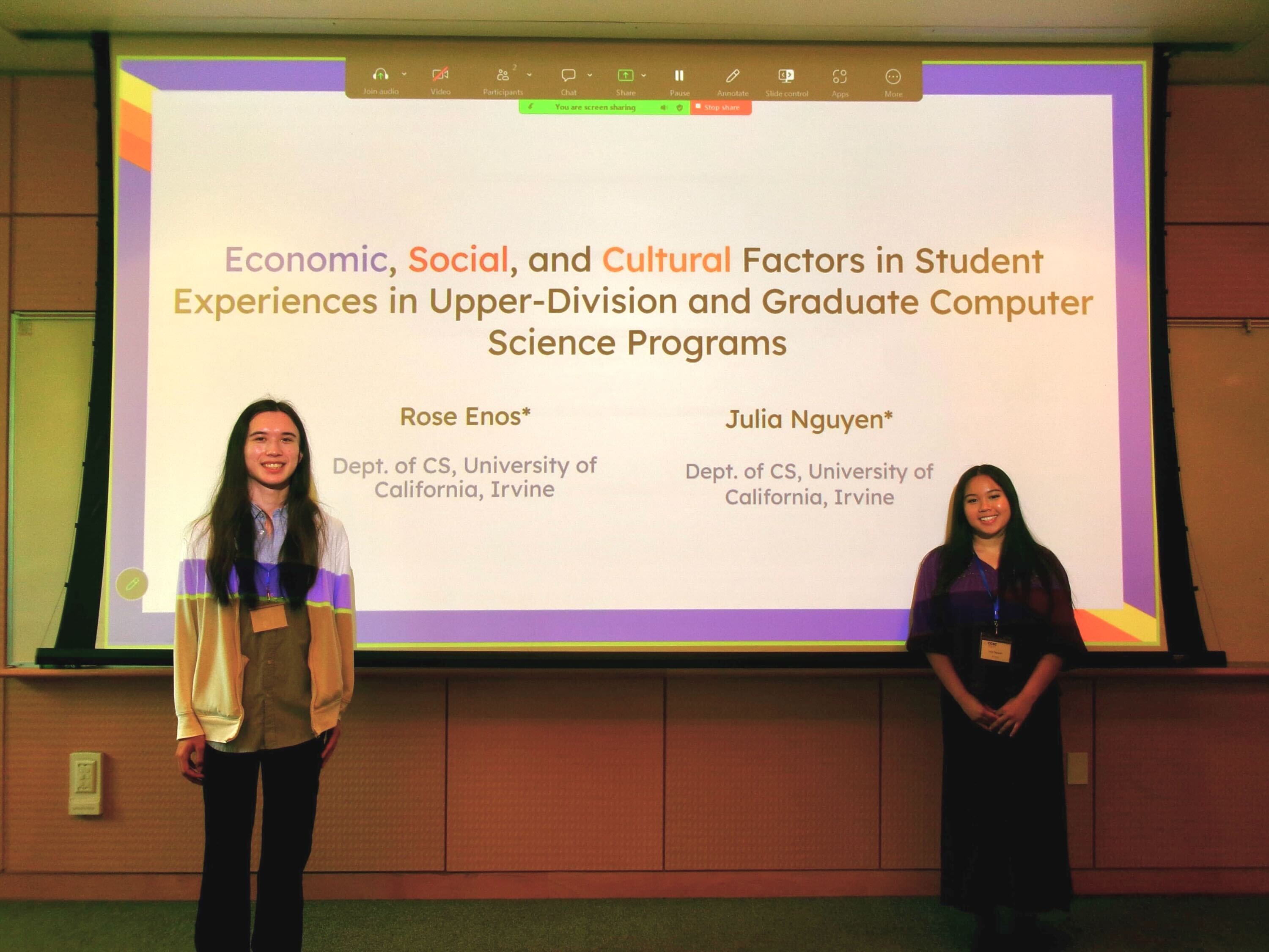 Rose Enos (left) and Julia Nguyen (right) presenting at CCSC SW.